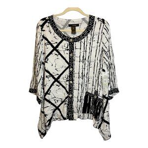 Ali Miles Blouse Women's Size Medium‎ Abstract Artsy Tunic Black White NEW